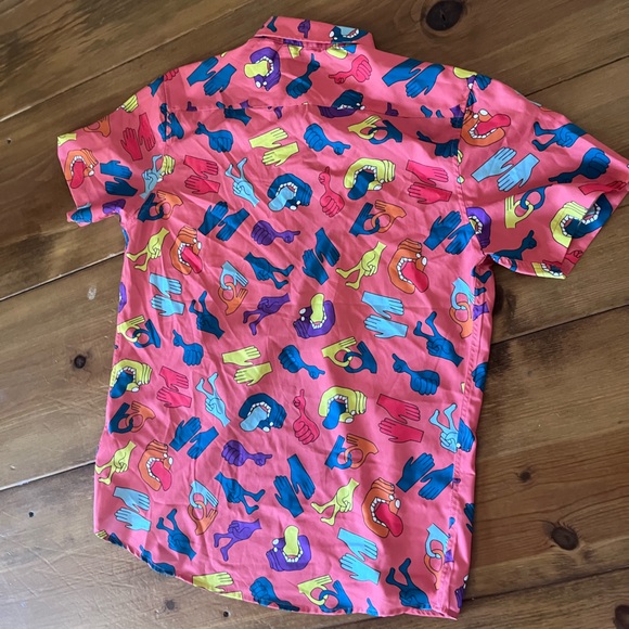 Molokai Surf Co. Men’s All Over Hand Art Button Up Casual Shirt Stretch Medium - Picture 2 of 5